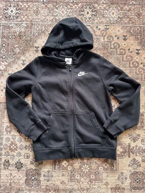 NWOT Nike Black Kids Full-Zip Hooded Sweatshirt with White Logo